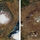 The shrinking of the Okjökull glacier from Sept. 14, 1986 (left) to Aug. 1, 2019.